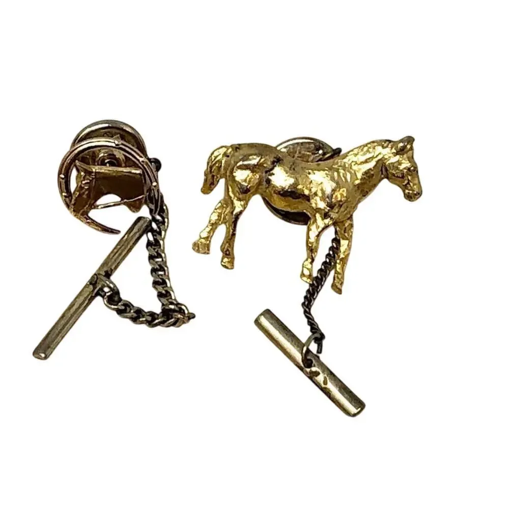 Vintage Equestrian Horse Cufflinks & Tie Pin Set by Hickok USA